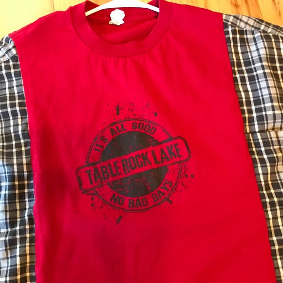 Reworked Flannel Shirt, Size XL-2XL: Upcycled Oversized Table Rock Lake Graphic - Picture 4 of 9
